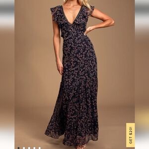 Lulu's Darling Daydream Navy Blue Floral Maxi Dress
